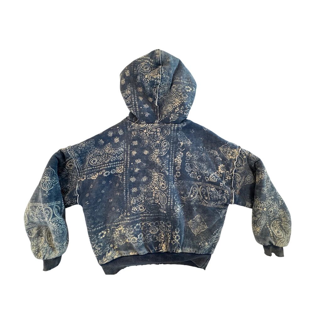Free People Billie Jacket XS Blue Paisley Sherpa Lined Zip Hoodie Crop Oversized - Picture 4 of 16